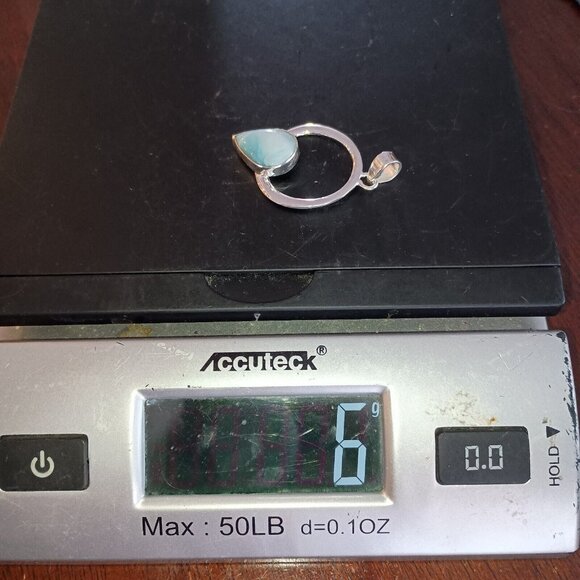 Blue Larimar Dolphin Stone Sterling Silver Pendant Circle Raindrop Teardrop - Picture 5 of 5